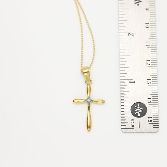 Silver Cross Natural Blue Topaz Cross Pendant plated with 14k gold - Picture 8 of 8